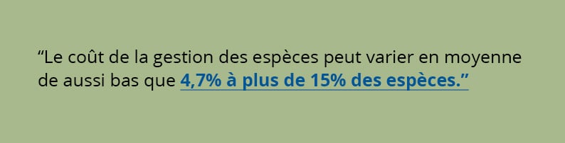 Le coût de la gestion des espèces peut varier en moyenne de aussi bas que 4,7% à plus de 15% des espèces.